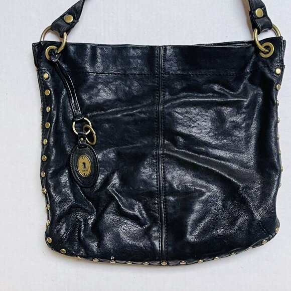 Fossil Winslet Black Leather Shoulder Bag Boho Bucket - Picture 2 of 8